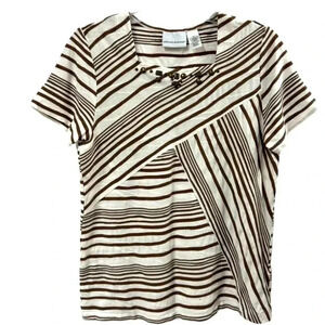 Alfred Dunner Women's Size Small Brown Striped Embellished Top